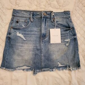 Kancan Distressed Denim Mini Skirt M